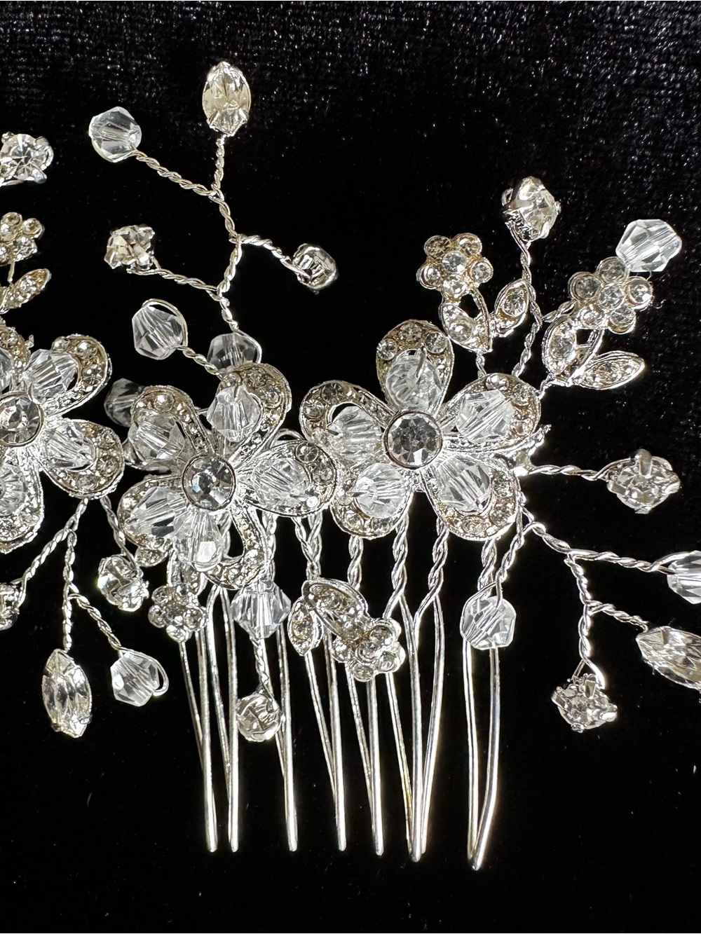 Bridal wedding comb silver tone crystal style rhinestone floral hair headpiece - Picture 2 of 13